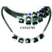 Assorted Opal Beads Hematite Heart Pendant Chain Choker Fashion Women Necklace